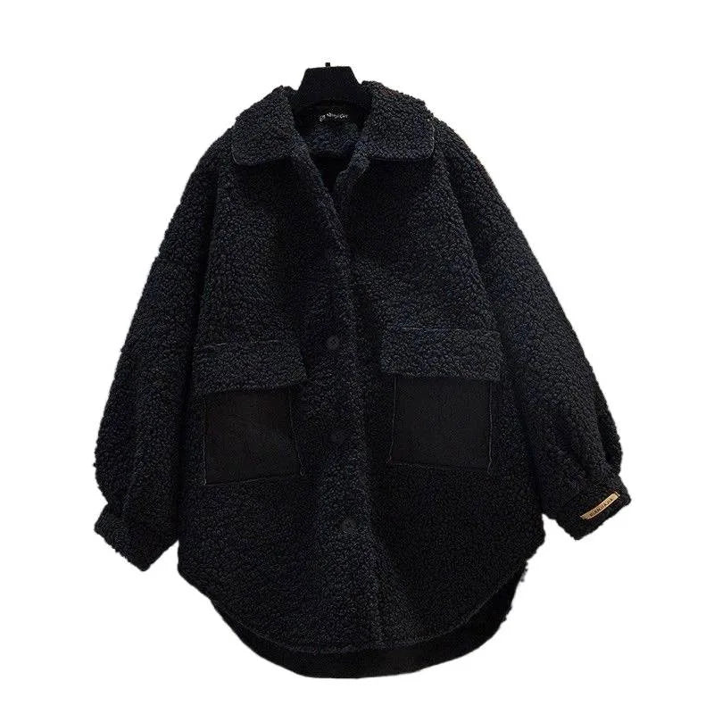 Veste Femme Grande Taille – Fourrure d’Agneau Épaissie, Style Hong Kong Chic, Slim, Automne/Hiver, Tendance Urbaine