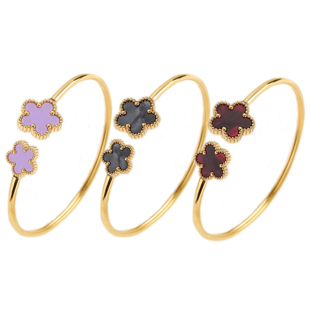 Adjustable Five-Leaf Flower Open Bangle – Gold-Plated Stainless Steel