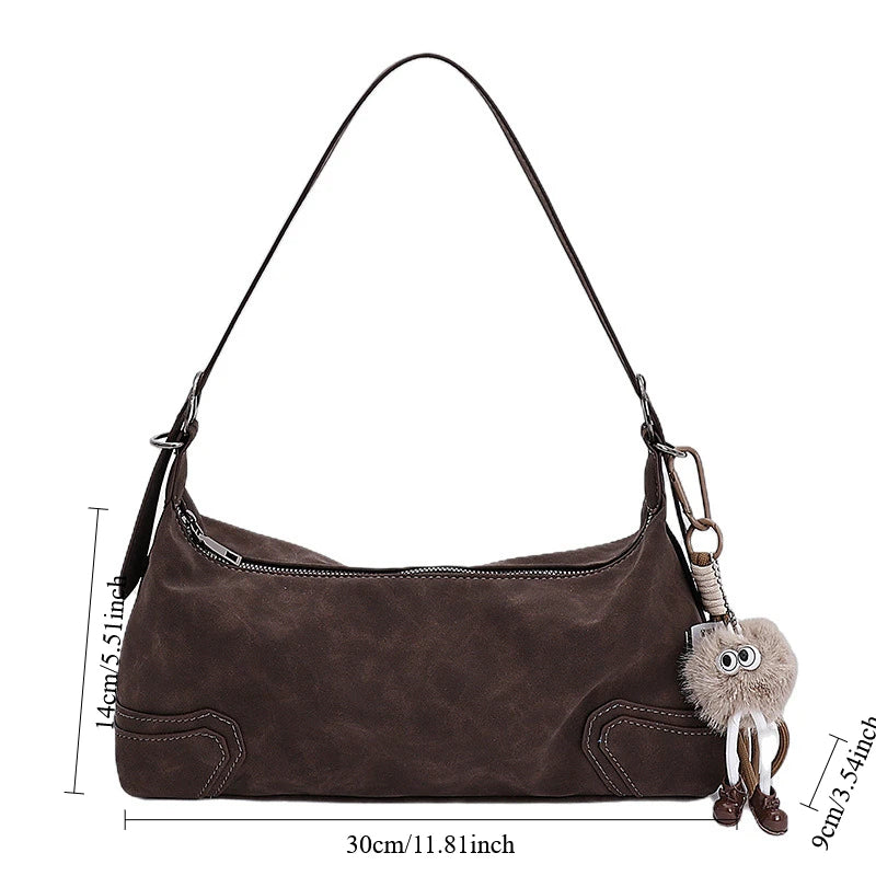 Trendy Suede Leather Underarm Bag – Retro Motorcycle Style for Women