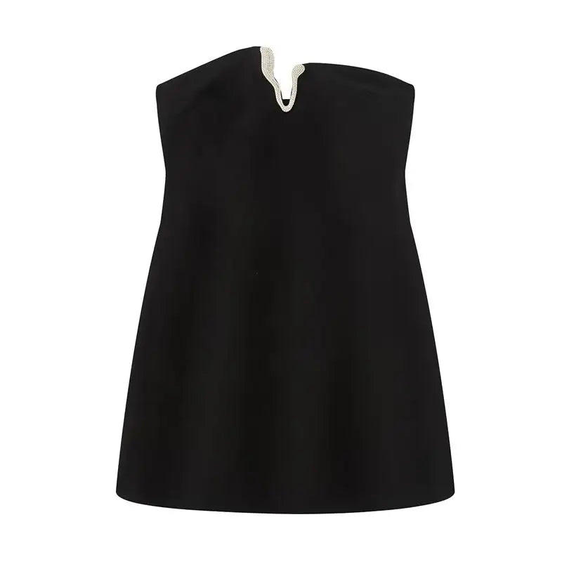 TFMLN Women Strapless Mini Diamond V-Neck Dress