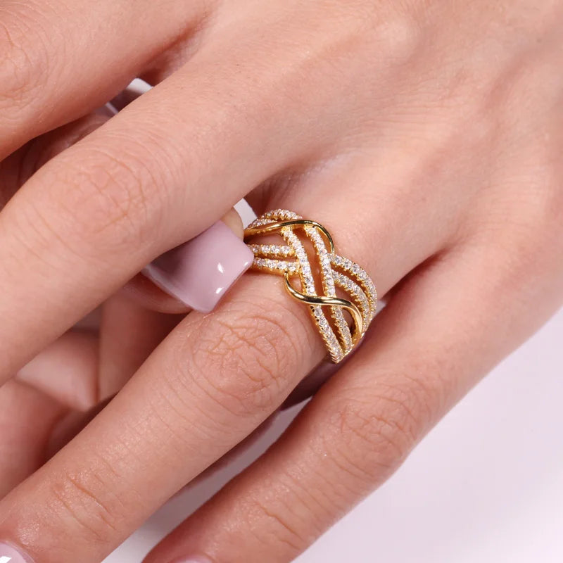 Huitan Trendy CZ Twist Cross Ring for Women
