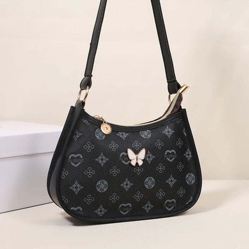 Premium Crescent Shoulder Bag – Butterfly Decor Women’s Handbag
