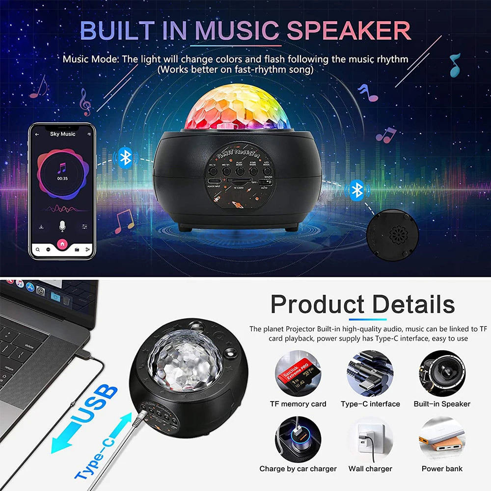 Galaxy Star Projector – LED Night Light with Bluetooth Music & Remote