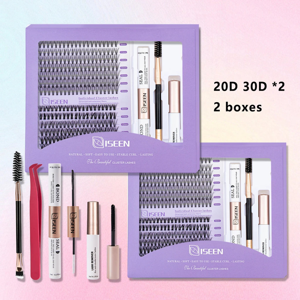 ISEEN DIY Lash Extension Kit – Mixed Styles, Clusters, Includes Bond & Seal, Tweezers & Brush