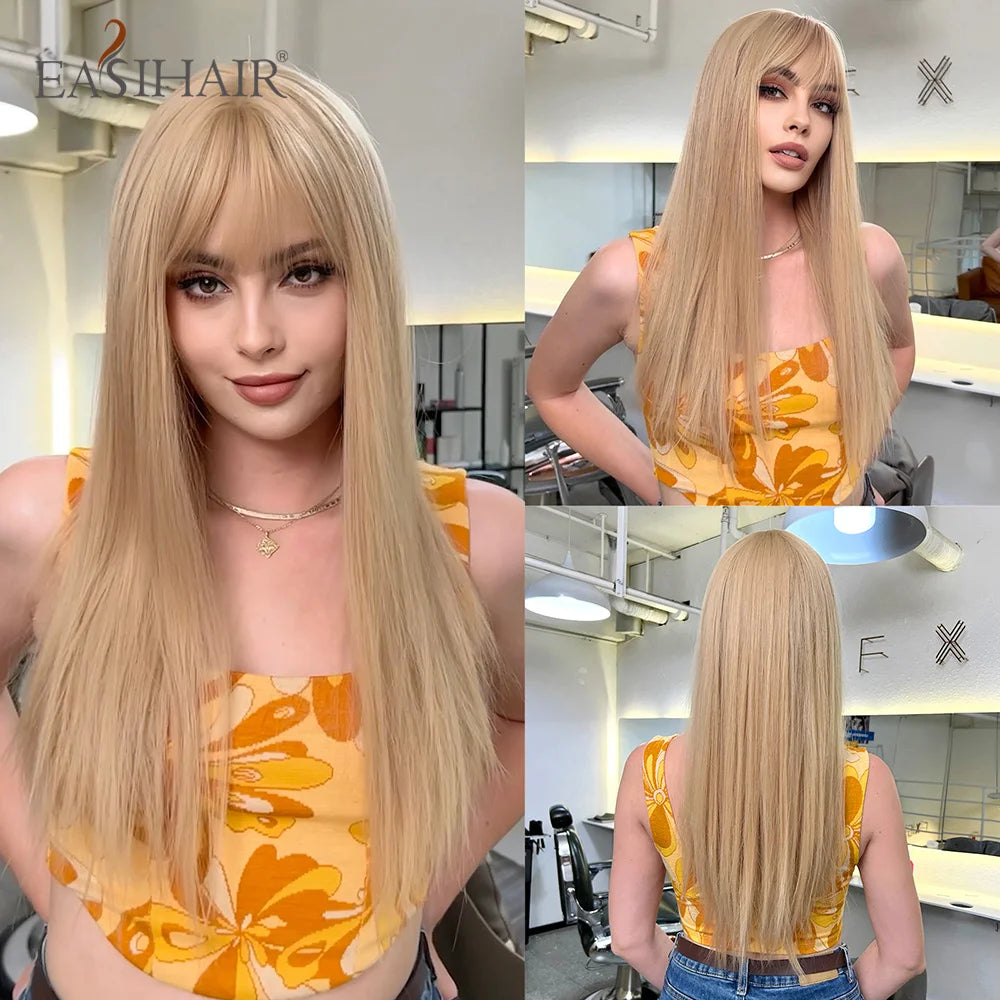 EASIHAIR Long Black Wig – Silky Straight, Bangs, Cosplay/Party, Heat-Resistant