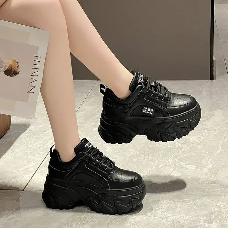 Rimocy Chunky White & Black Platform Sneakers for Women
