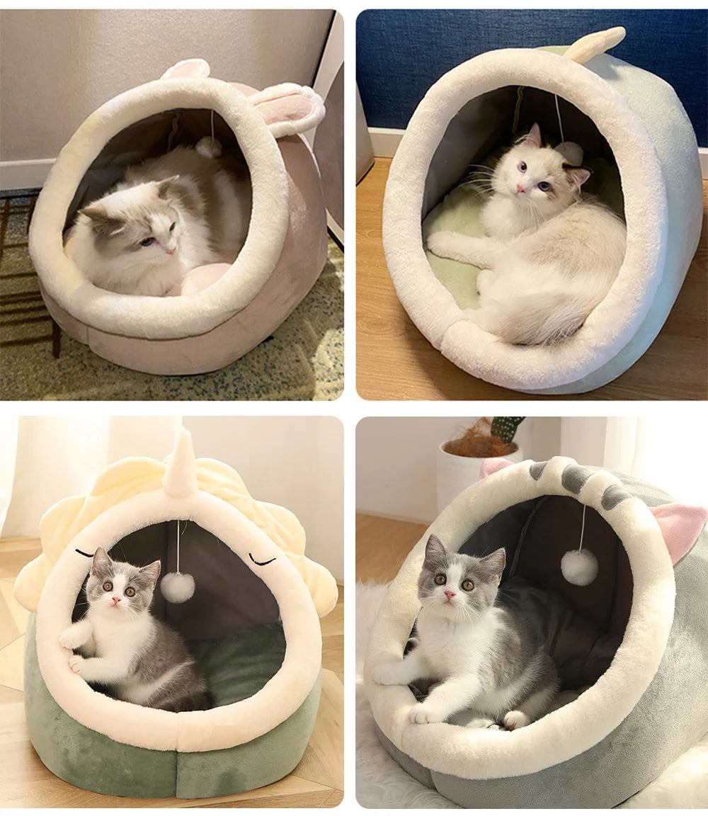 Deep Sleep Cat Bed – Foldable, Removable, Washable, Cartoon Style, for Cats & Small Dogs