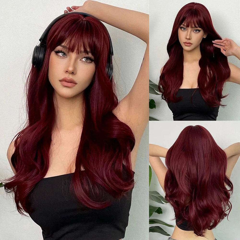 Black Synthetic Wig – Long Wavy, Middle Part, Heat-Resistant, Party & Daily Use
