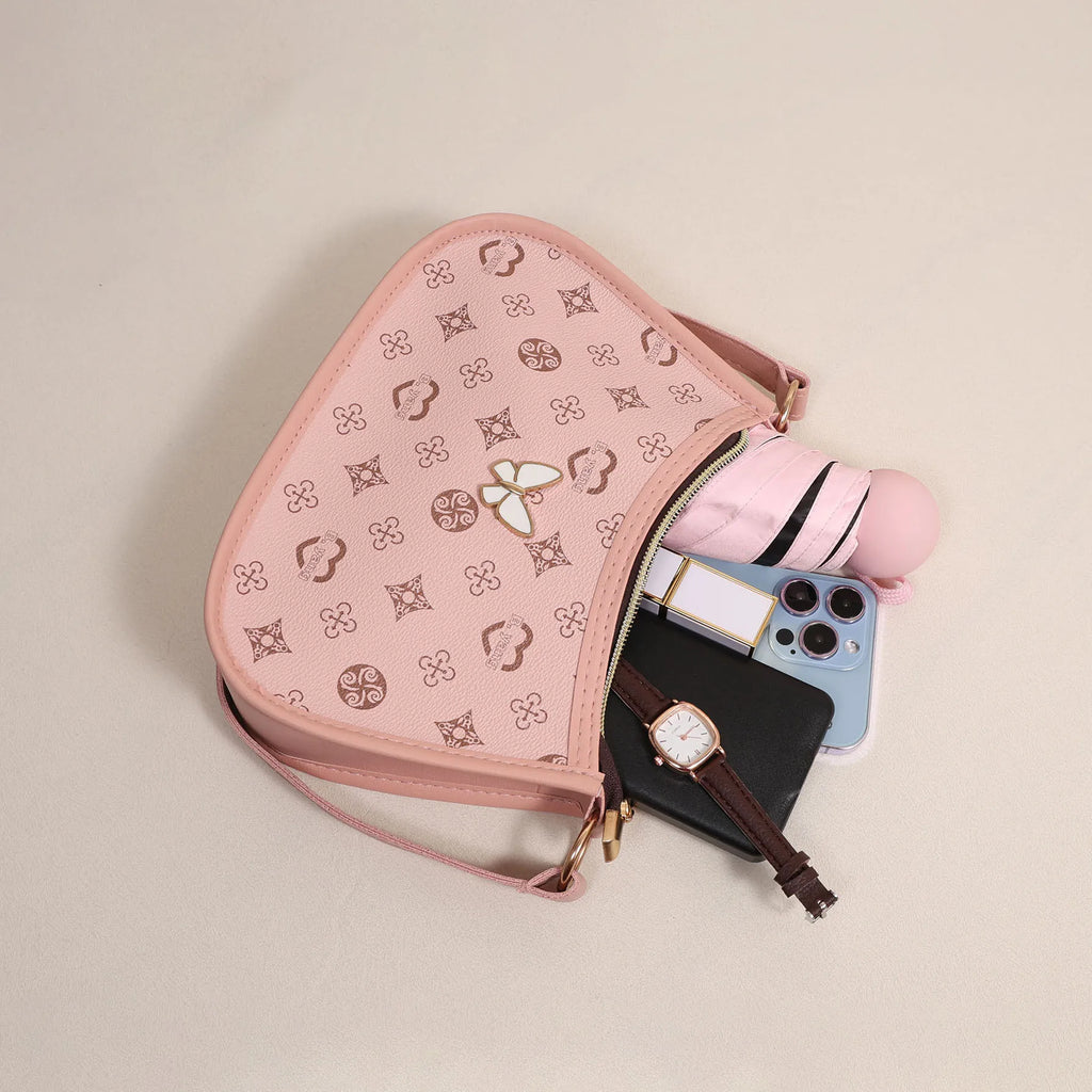 Premium Crescent Shoulder Bag – Butterfly Decor Women’s Handbag