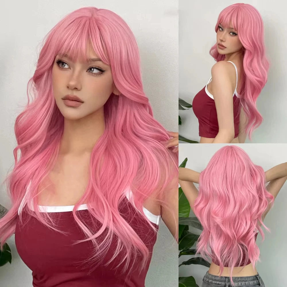 Red Synthetic Wig – Long Wavy, Natural Hairline, Heat-Resistant, Daily/Party/Cosplay