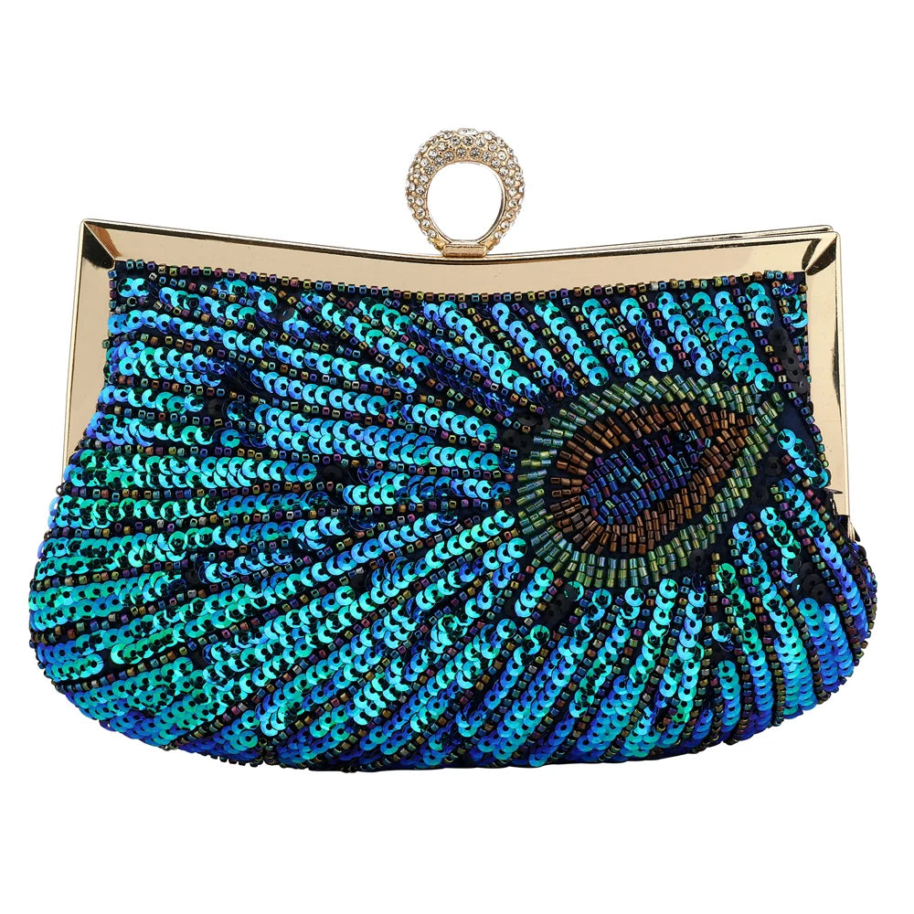 Sequin Peacock Clutch – Luxury Women’s Evening & Party Handbag