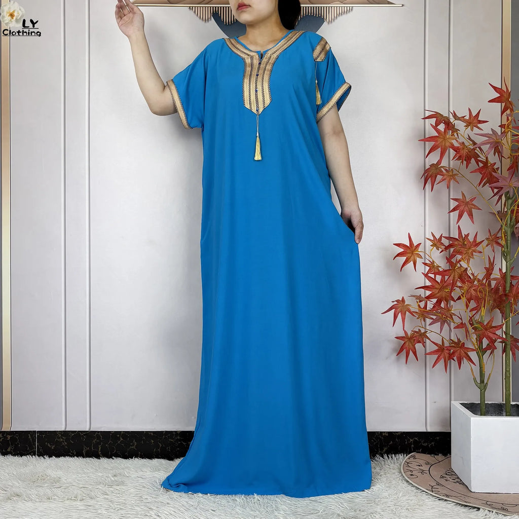 New Muslim Summer Cotton Maxi Dress – Loose Short Sleeve Abaya for Women