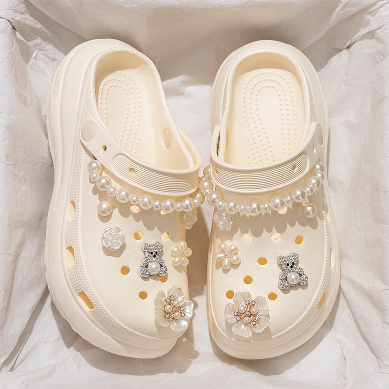 Pearl Chain Platform Sandals – Fashion Thick Sole Beach Clogs for Women