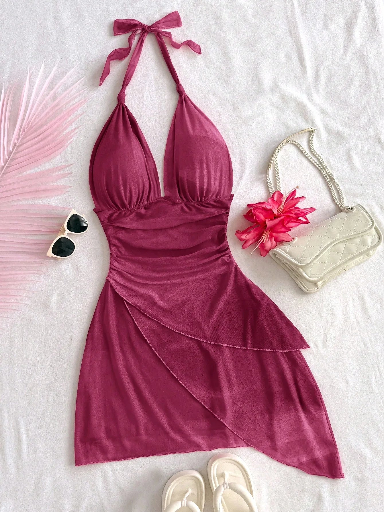 Chiffon Sleeveless Deep V Backless Mini Dress