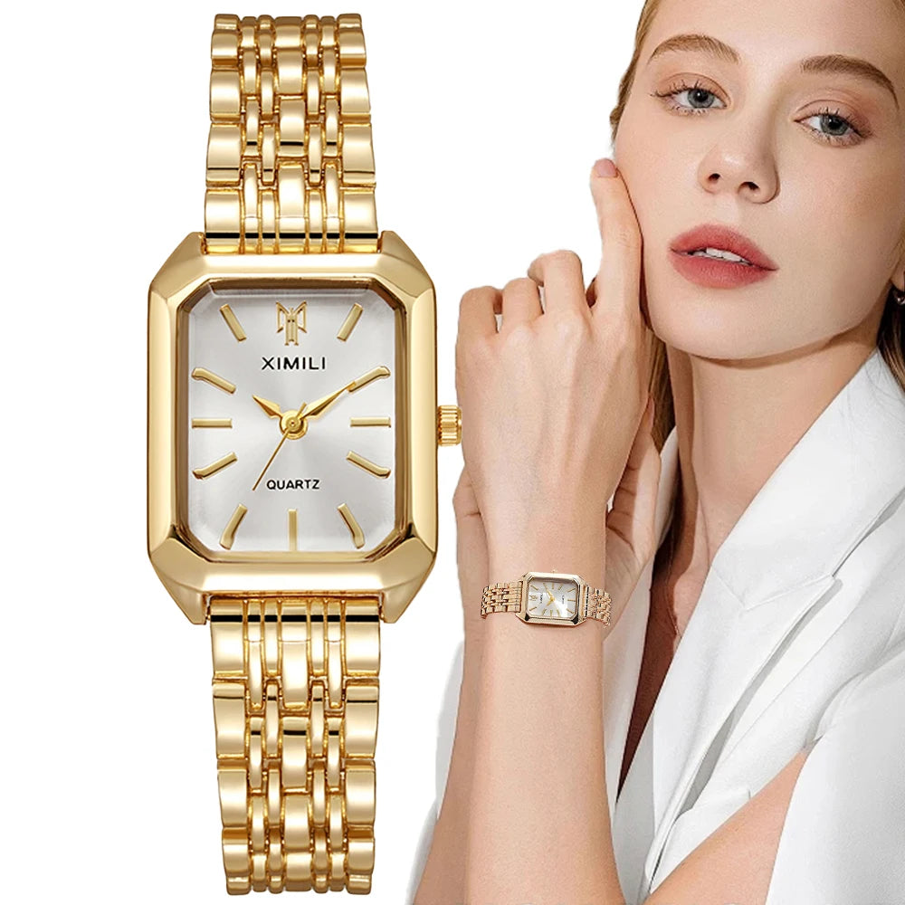 Élégance Carrée – Gold Plated Quartz Watch