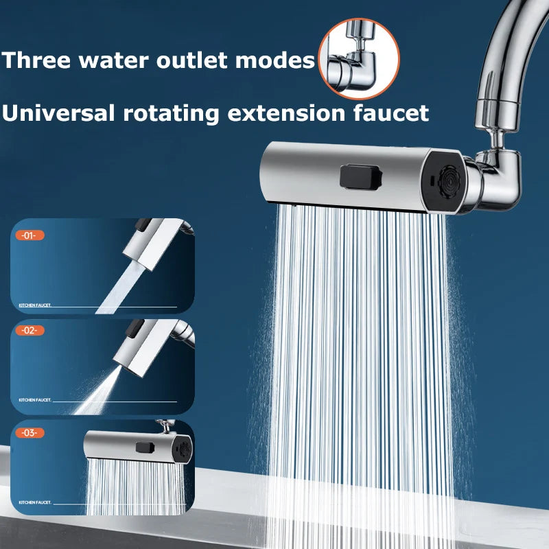 Kitchen Waterfall Swivel Faucet – Three-Mode Splash-Proof Extension Nozzle