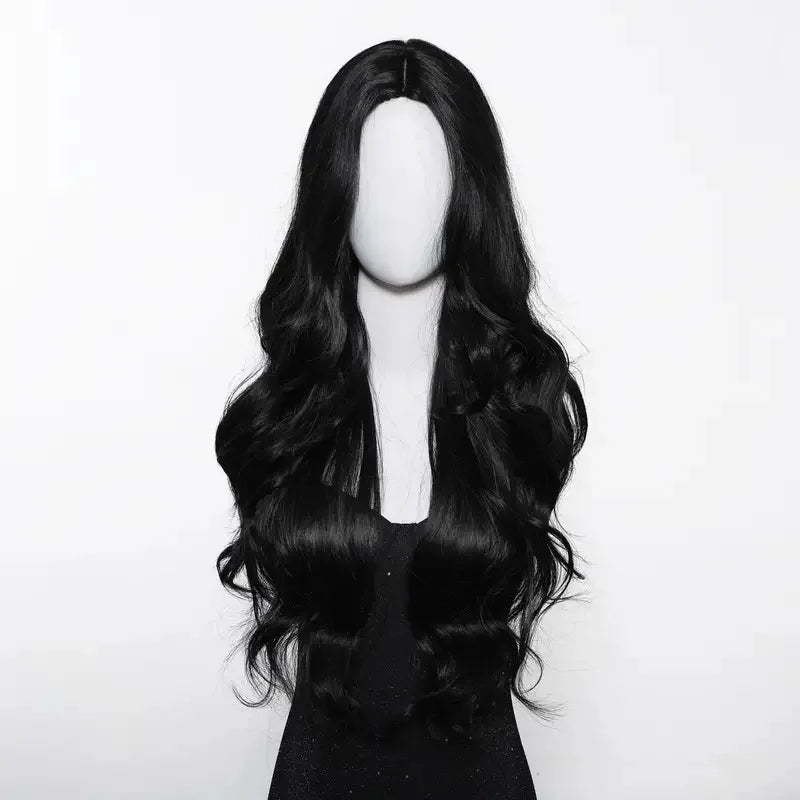 Black Synthetic Wig – Long Wavy, Middle Part, Heat-Resistant, Party & Daily Use