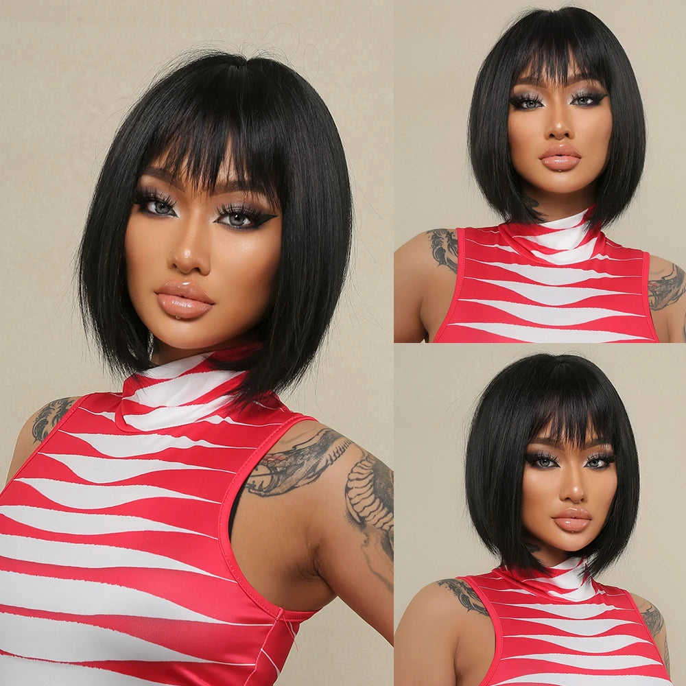 Black Synthetic Wig – Long Wavy, Middle Part, Heat-Resistant, Party & Daily Use