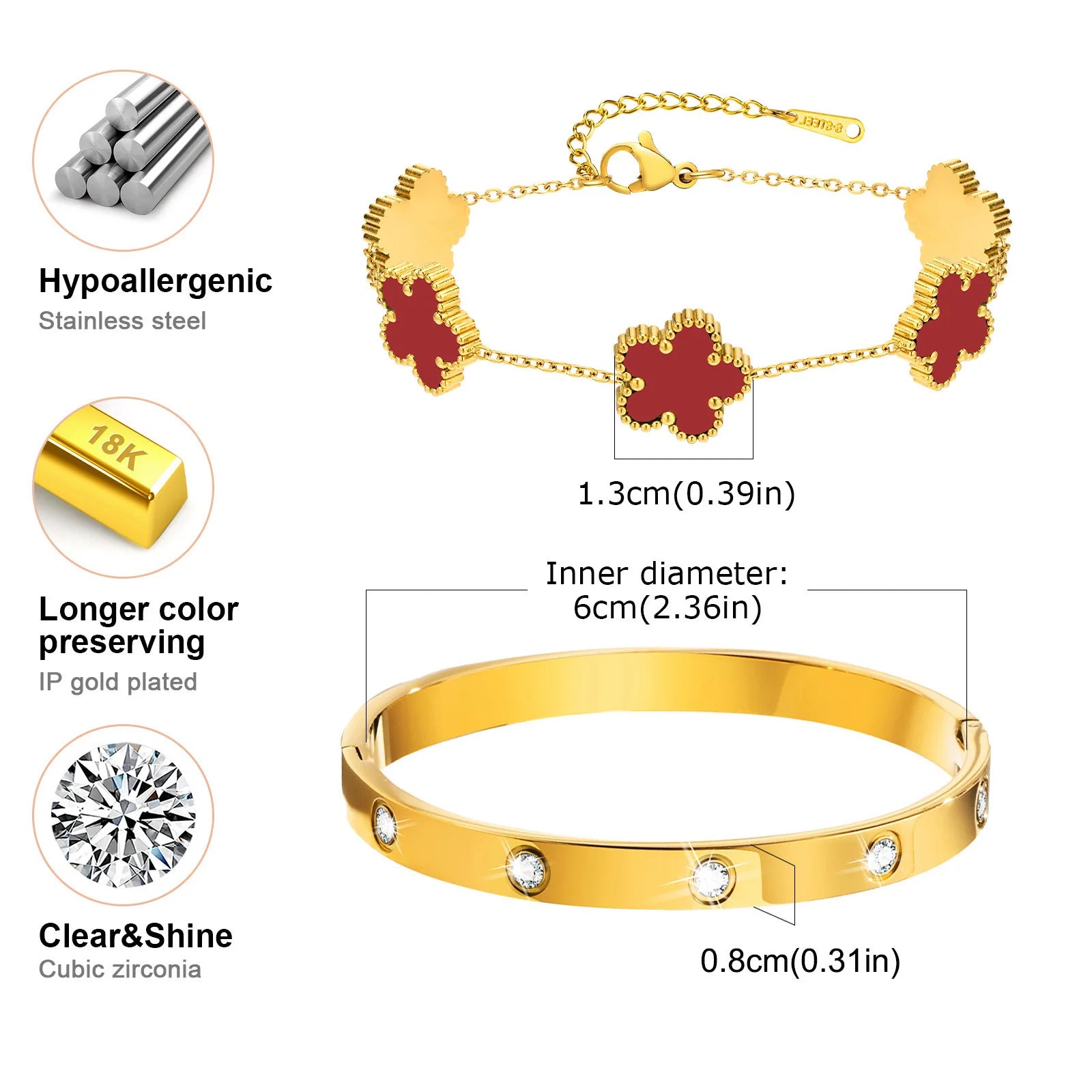 13mm Clover Stainless Steel Bracelet Set – Women’s Gift