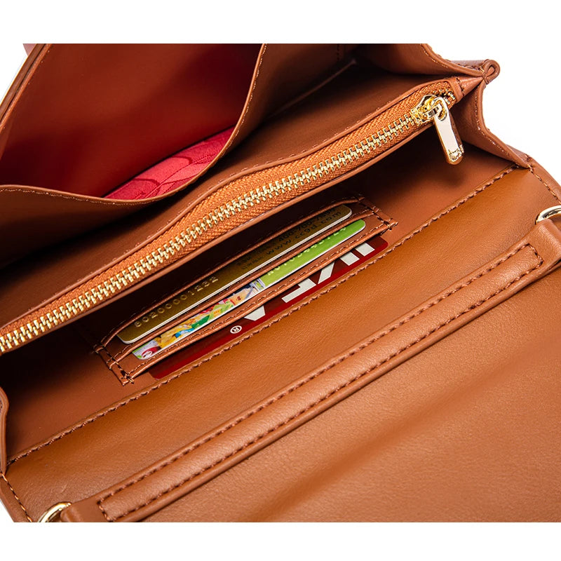 CHCH Women's Magnetic Flip Chain Shoulder Bag – Brown Small Square Wallet Bag