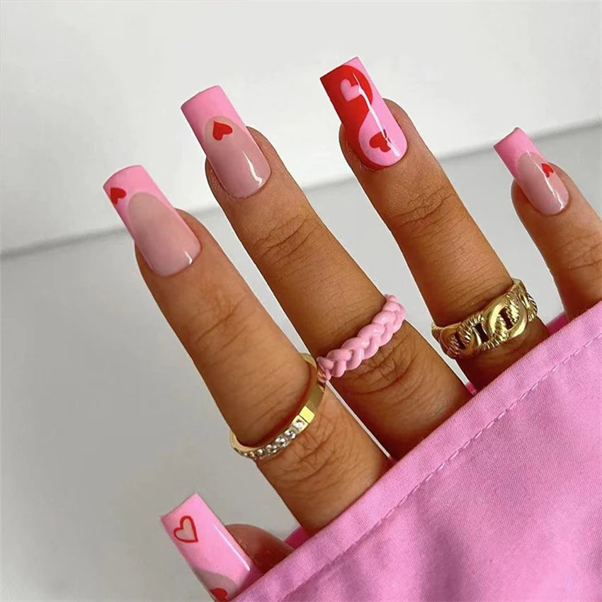 24pcs Wine Red Glitter Gradient Press-On Nails