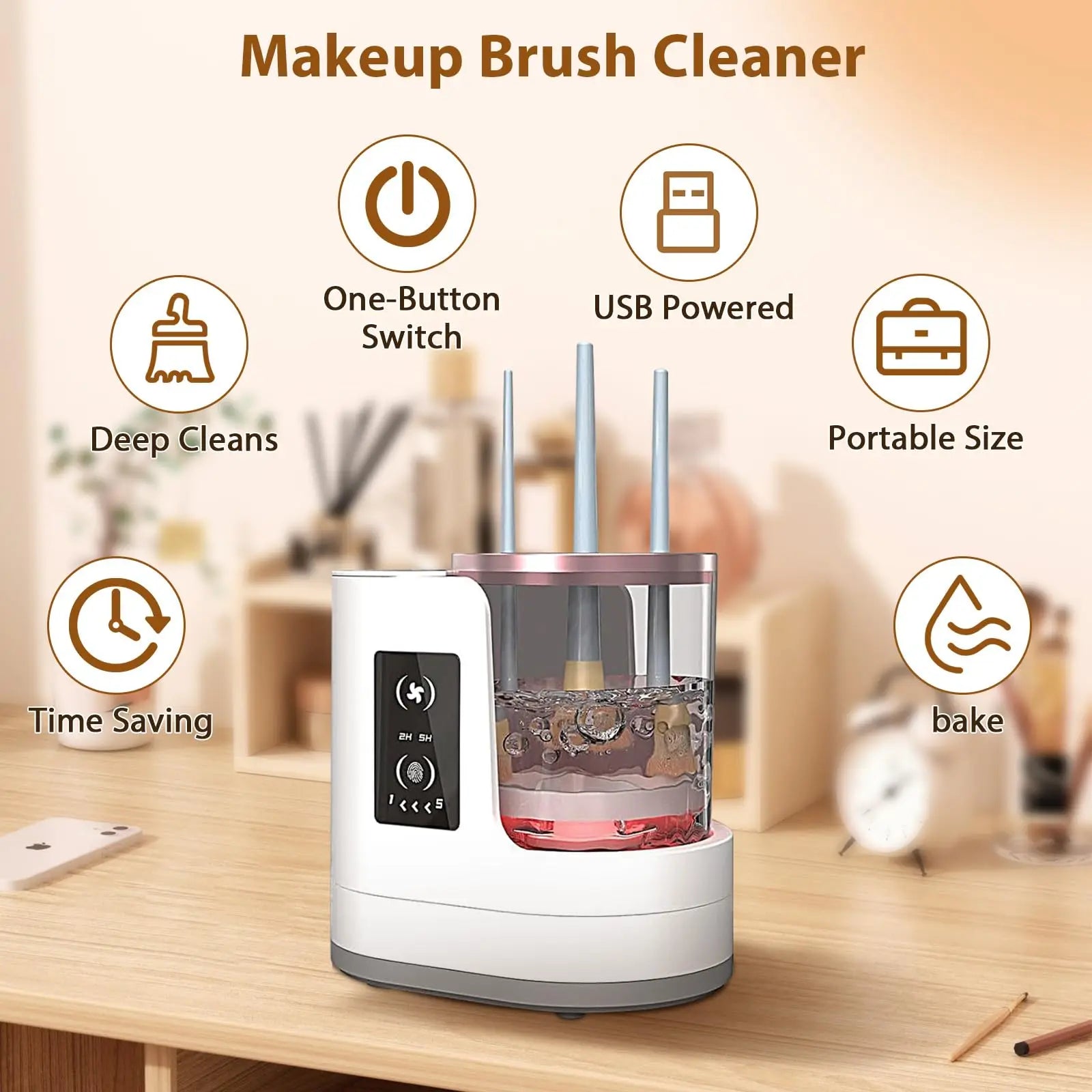 Electric Makeup Brush Cleaner – For All Brush Types: Contour, Eyeshadow, Blush, Concealer, Foundation