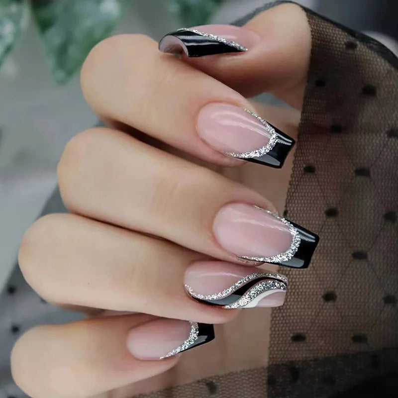 24pcs Wine Red Glitter Gradient Press-On Nails