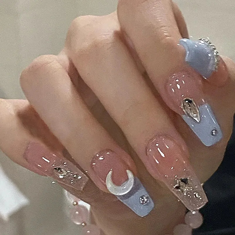 24PCS Pearl Bow Press-On Nails – Nude Pink, White French Almond, Full Cover, Includes Tools