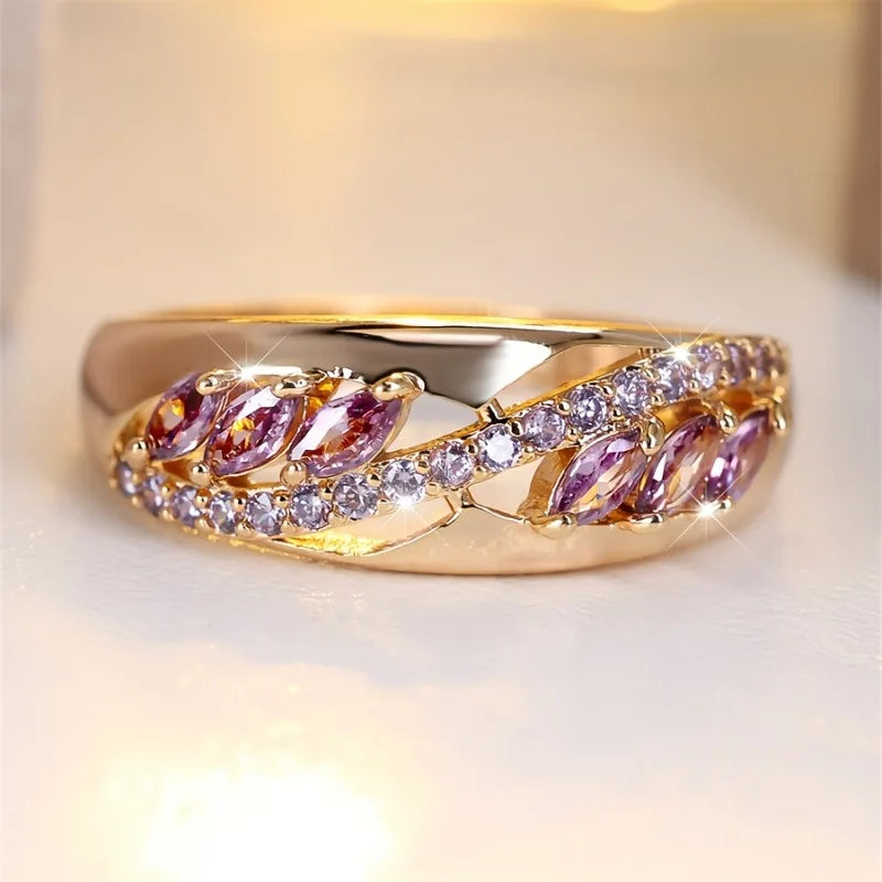 Vintage Rose Gold Purple Cubic Zirconia Engagement Ring