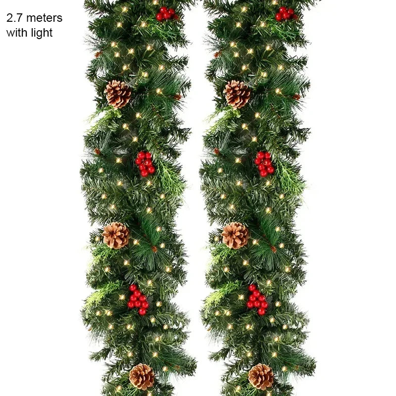 🎀 2.7M Pinecone & Red Berry Christmas Garland – Décor de Noël Élégant