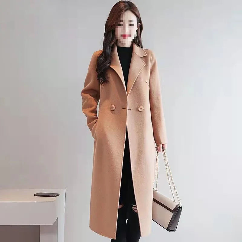 Manteau Femme Grande Taille Mi-Long – Laine, Coupe Ample, Style Coréen, Printemps/Automne, Polyester Épaissi