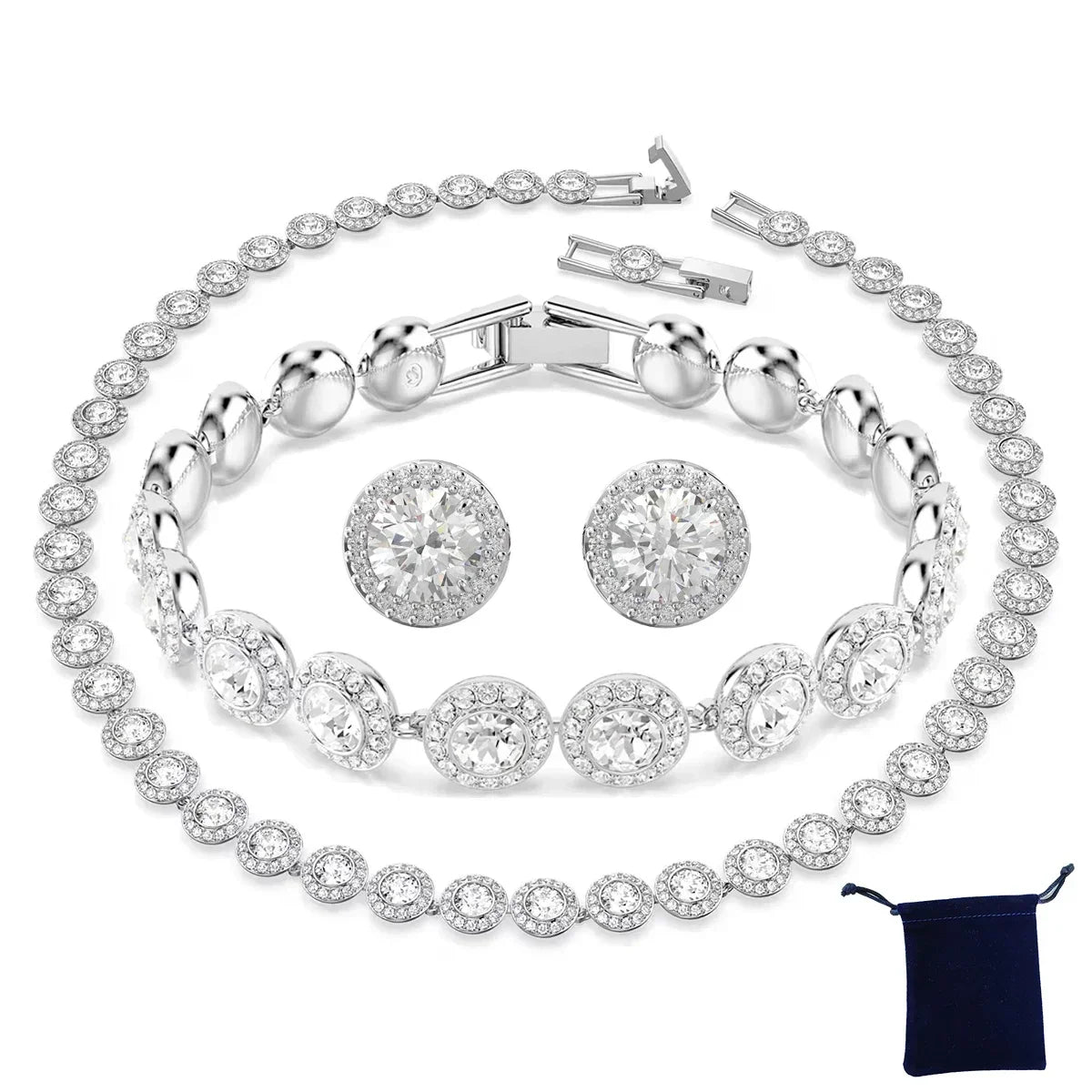 Women's Classic Diamond Round Crystal Necklace Set – S925 Silver