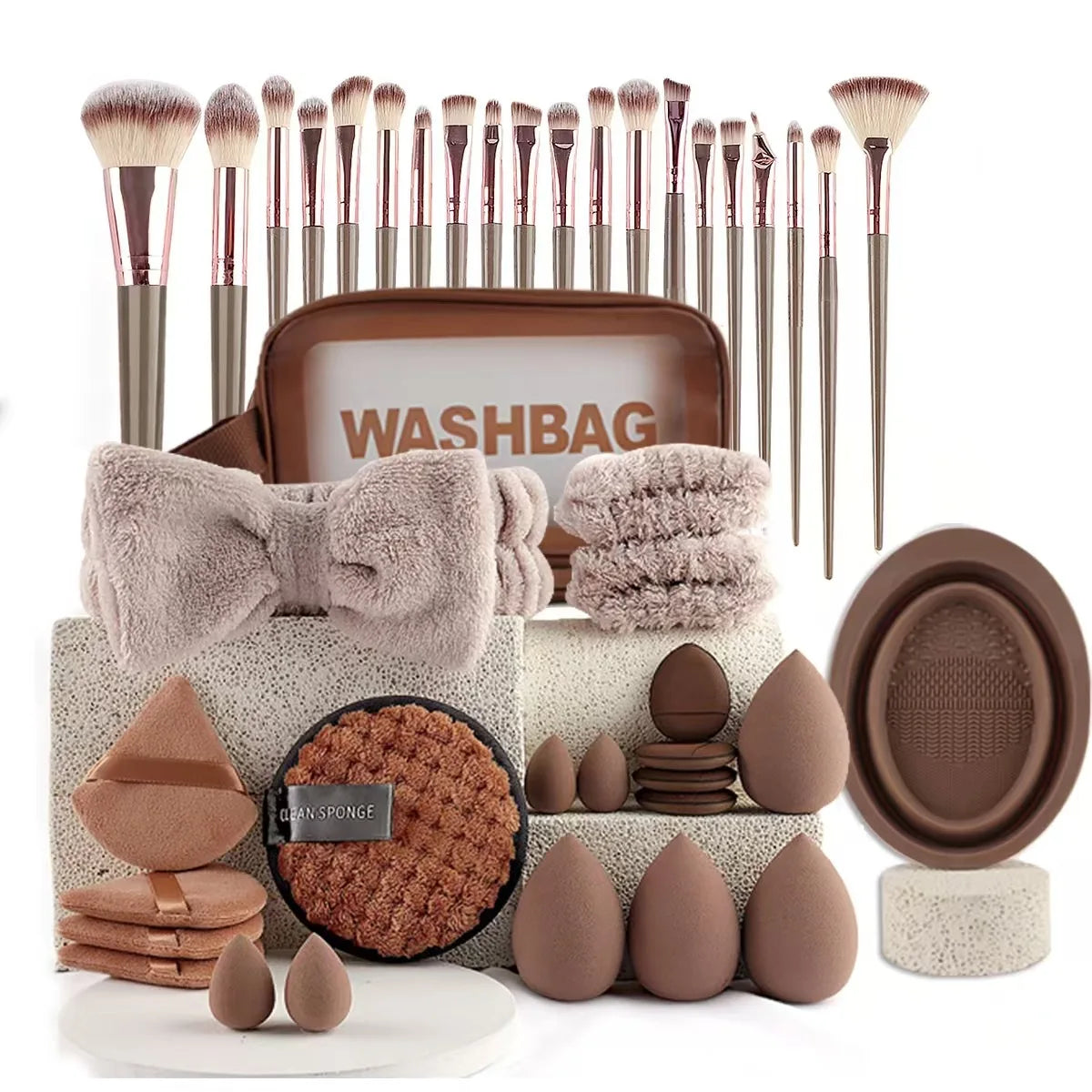 56PCS Makeup Brush Set – Full Face, Eyeshadow Blending, Includes Beauty Sponge, Chocolate Color
