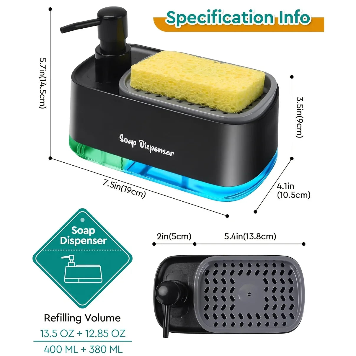 2-in-1 Hand & Dish Soap Dispenser with Sponge Holder