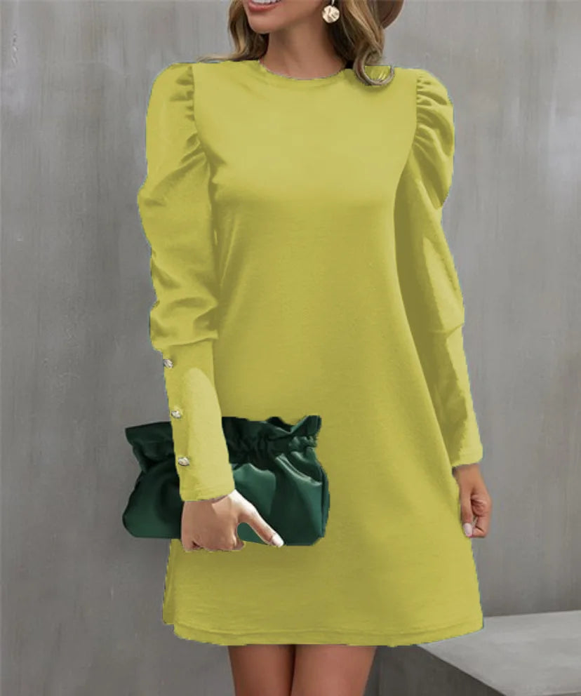 Round Neck Bubble Sleeve Long Dress