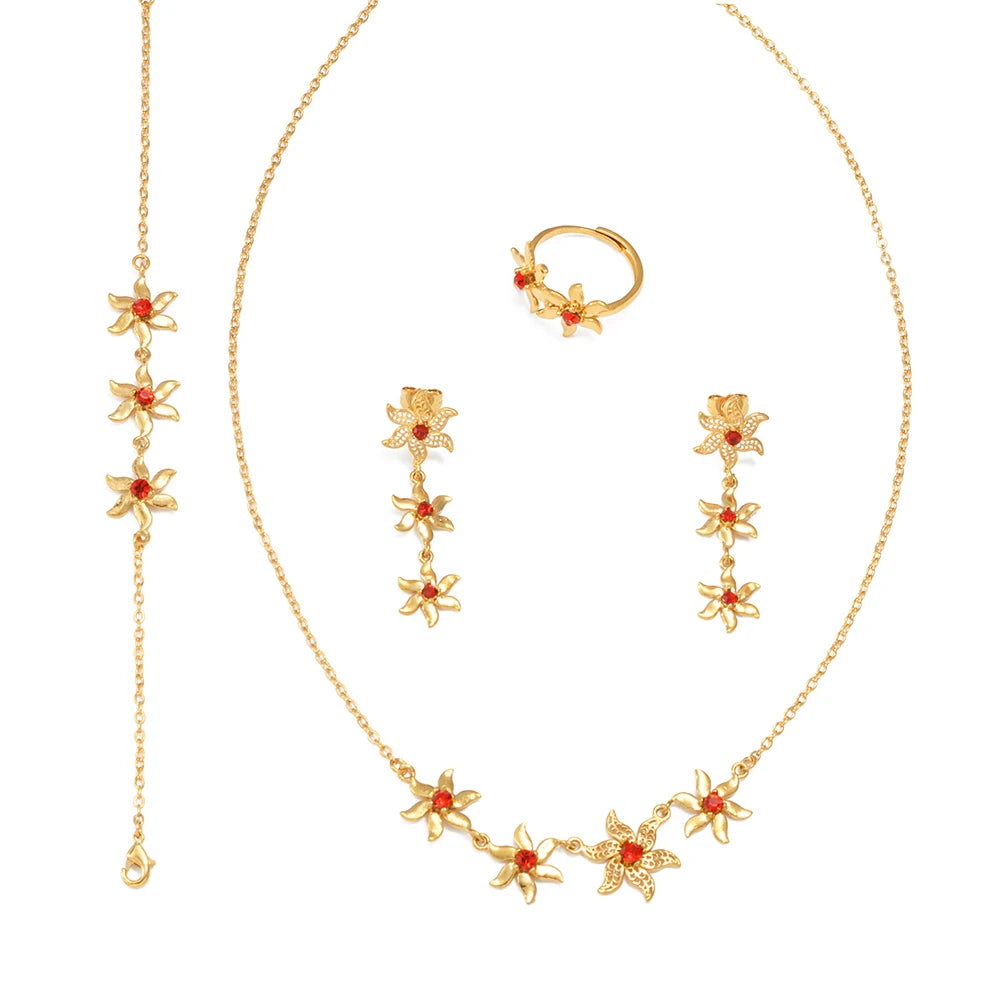 Anniyo African Flower Jewelry Set – Necklace, Earrings, Bracelet & Rings for Women