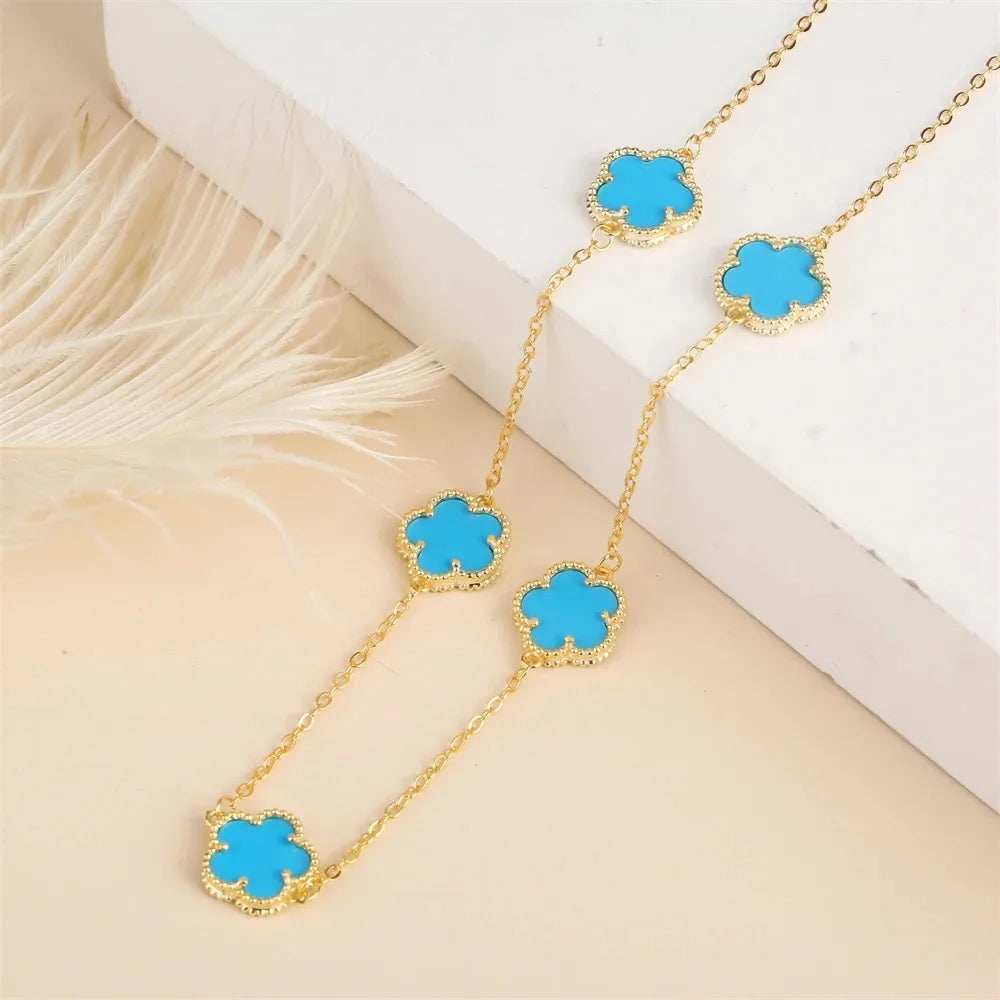Five-Leaf Flower Jewelry Set – Bracelet & Necklace for Women