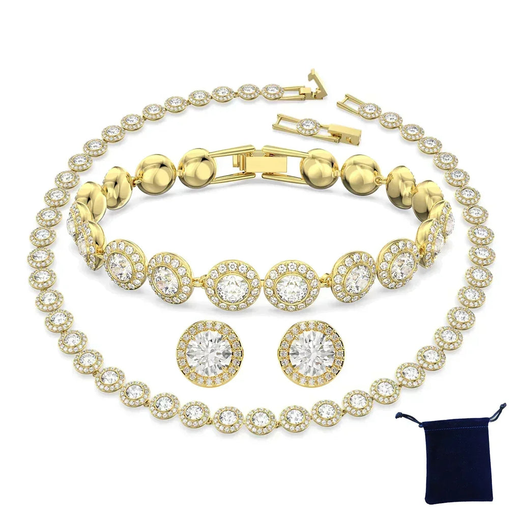 Women's Classic Diamond Round Crystal Necklace Set – S925 Silver