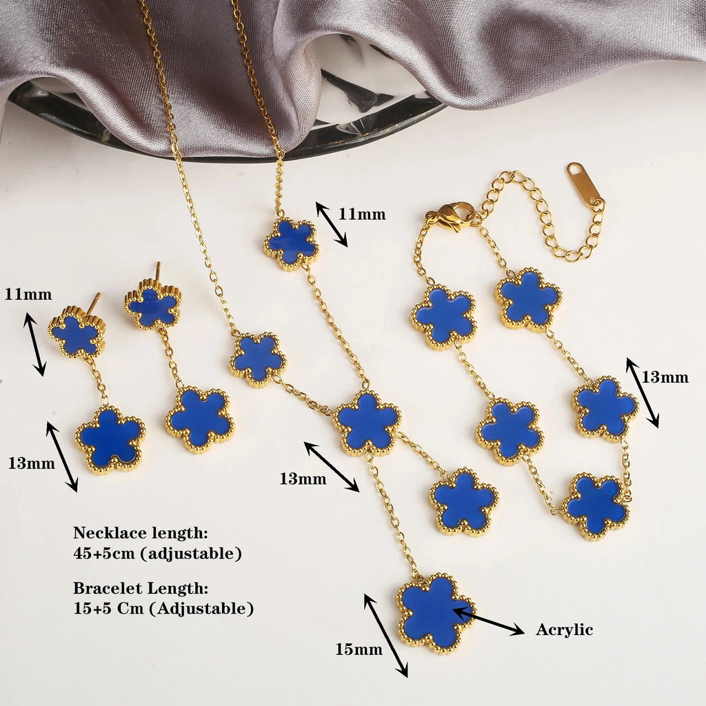 Clover Five-Leaf Stainless Steel Jewelry Set for Women