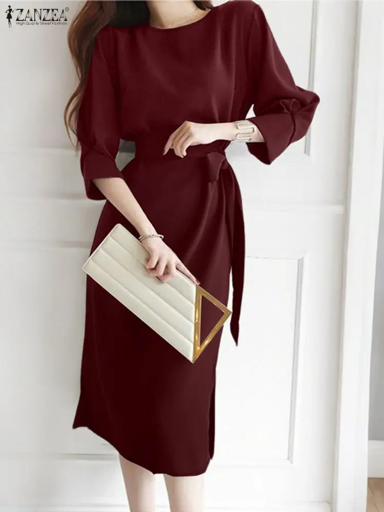 ZANZEA Women’s Autumn Belted Midi Dress
