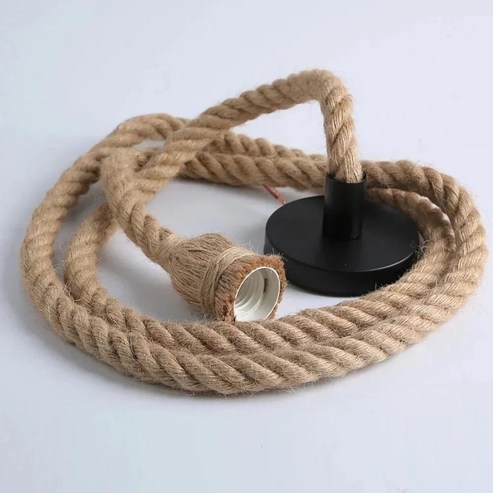 💡 Vintage Hemp Rope Pendant Light – Style Industriel Loft Décor