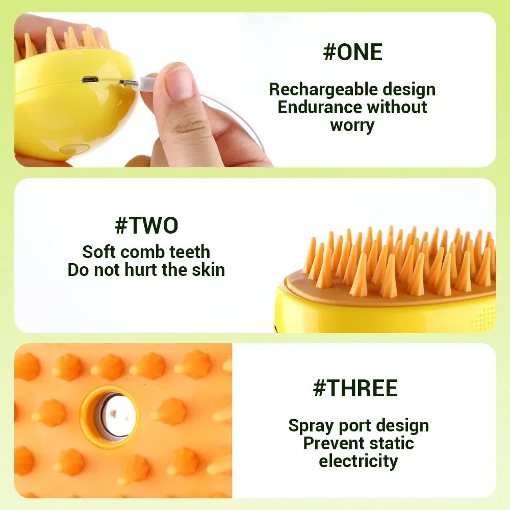Cat & Dog Steam Brush – 3-in-1 Electric Grooming, Sprayer & Massage Comb