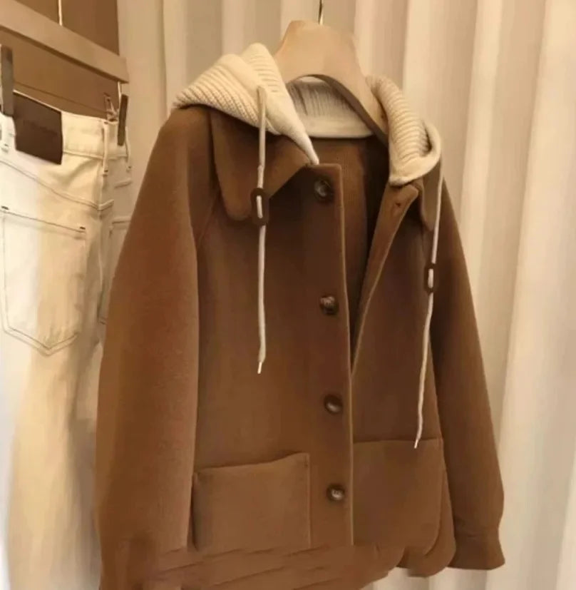 Manteau Femme Tricoté – Coupe Ample, Capuche, Style Coréen Automne/Hiver