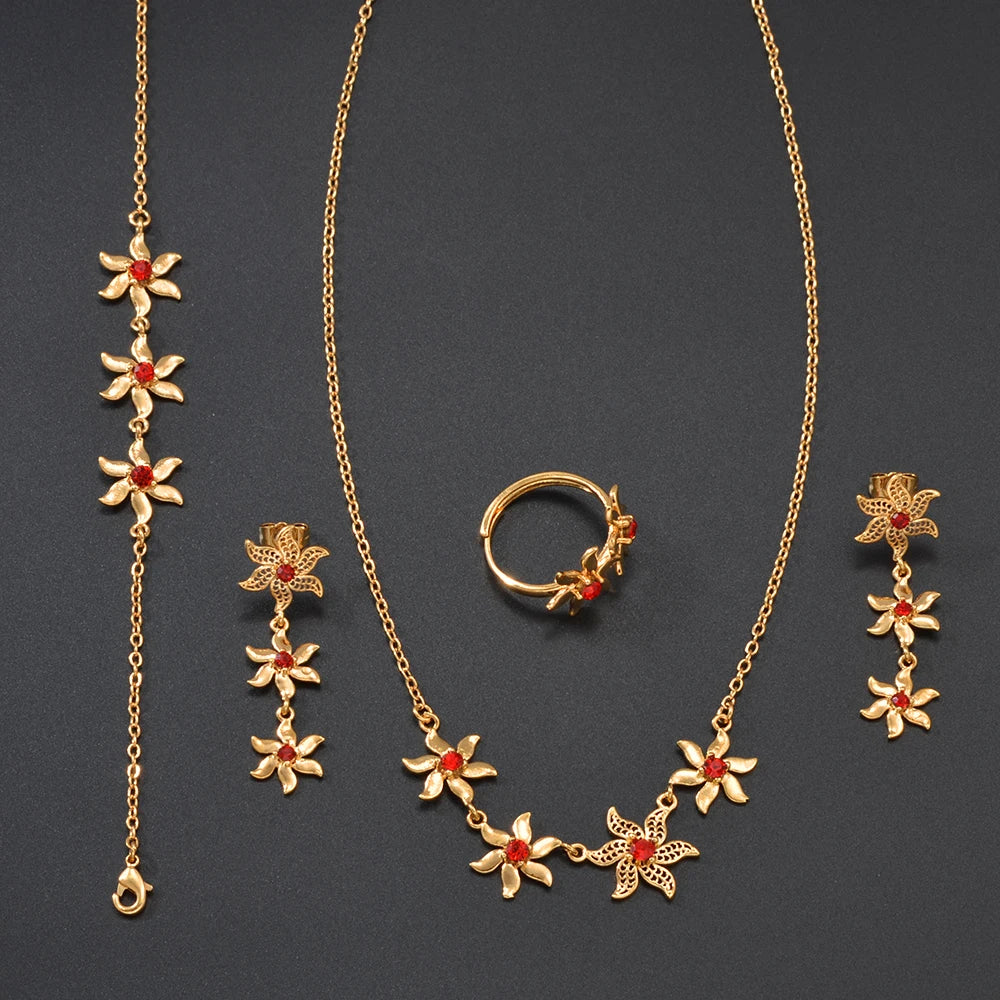 Anniyo African Flower Jewelry Set – Necklace, Earrings, Bracelet & Rings for Women