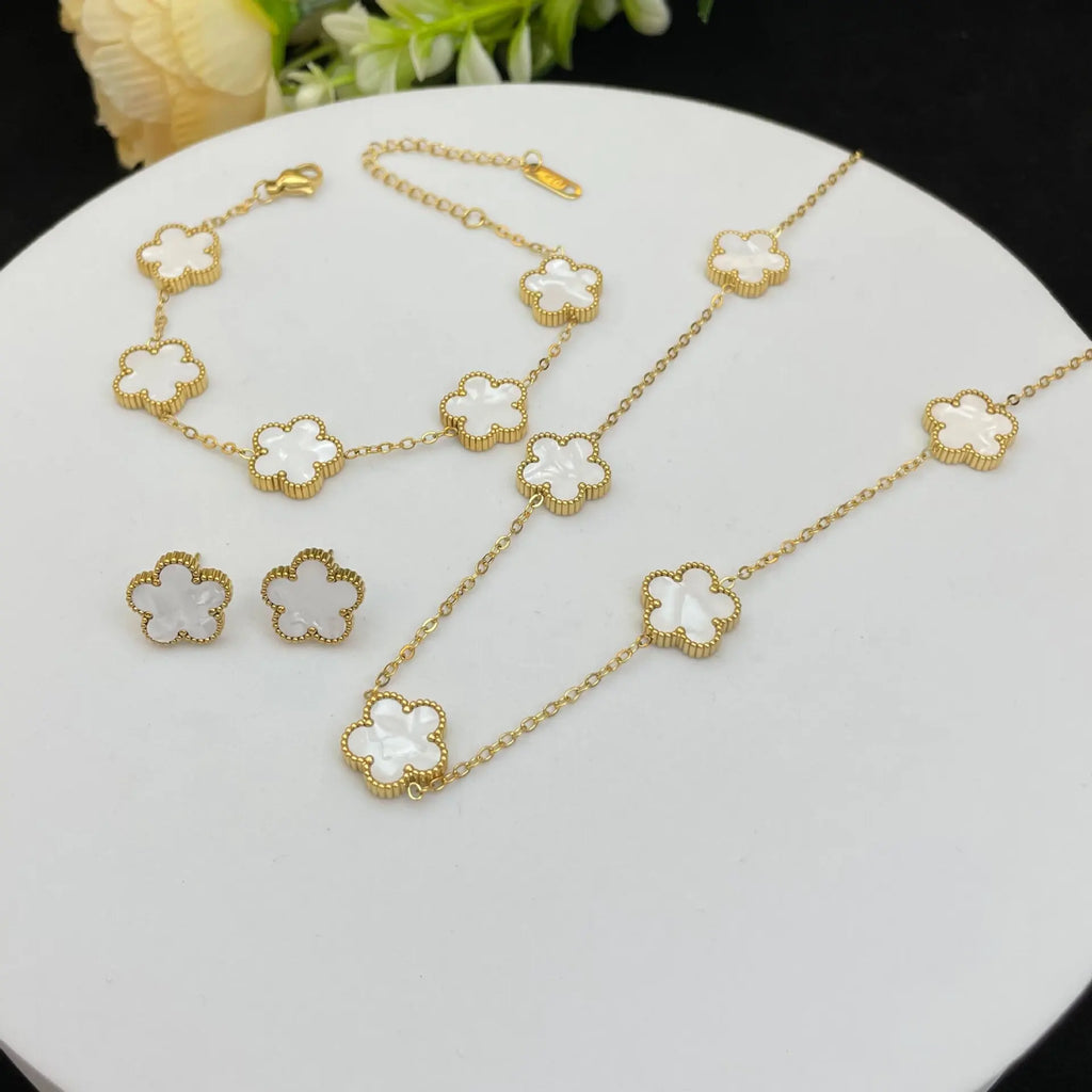Clover Five-Leaf Stainless Steel Jewelry Set for Women