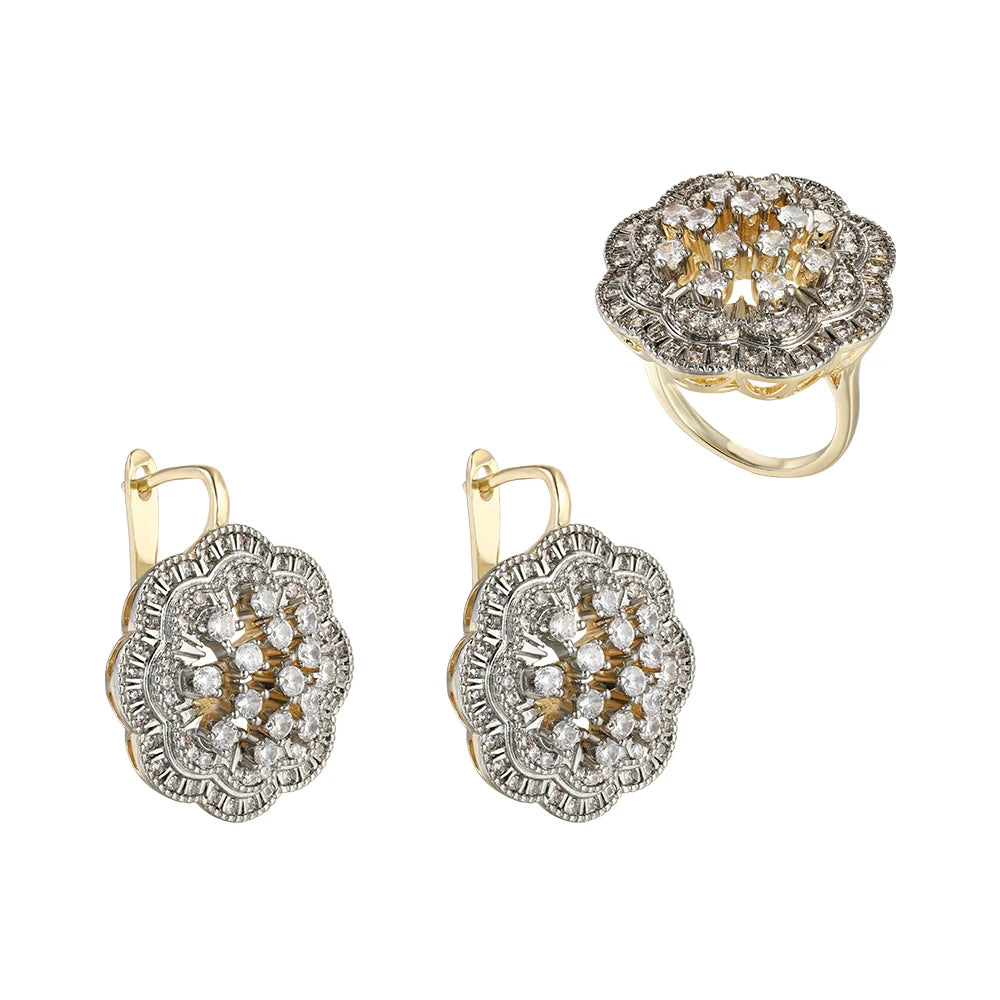 Large Two-Color Hollow Flower Earrings – 14K Gold Plated