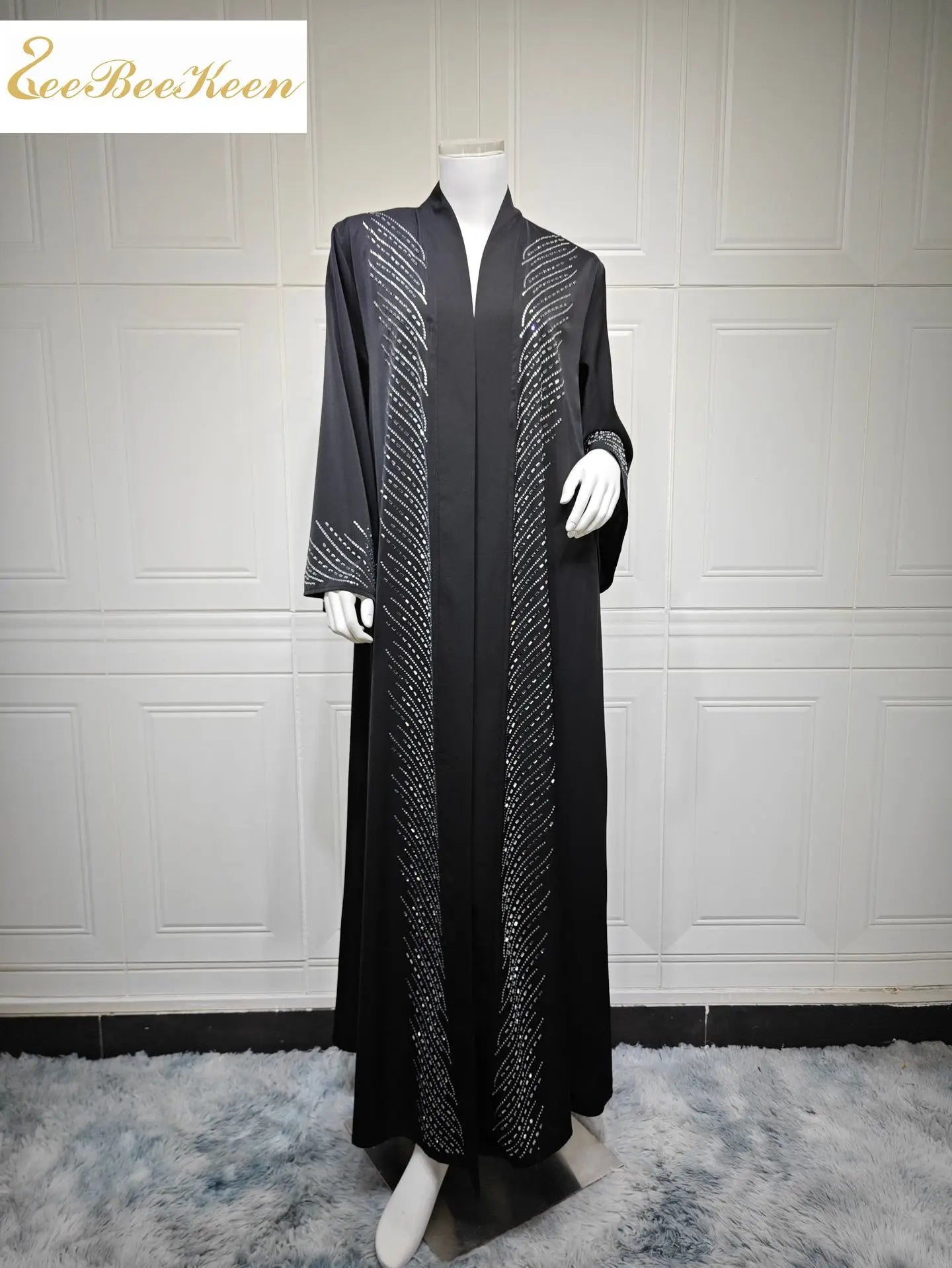 Luxury Crystal Dubai Abaya Dress – Elegant Modest Kaftan Cardigan for Muslim Women
