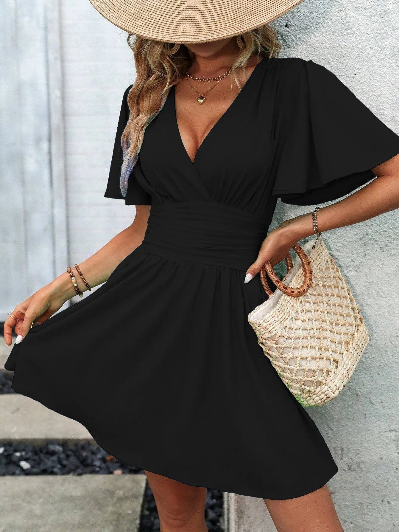 Women’s Summer V-Neck Ruffled Bodycon Dress