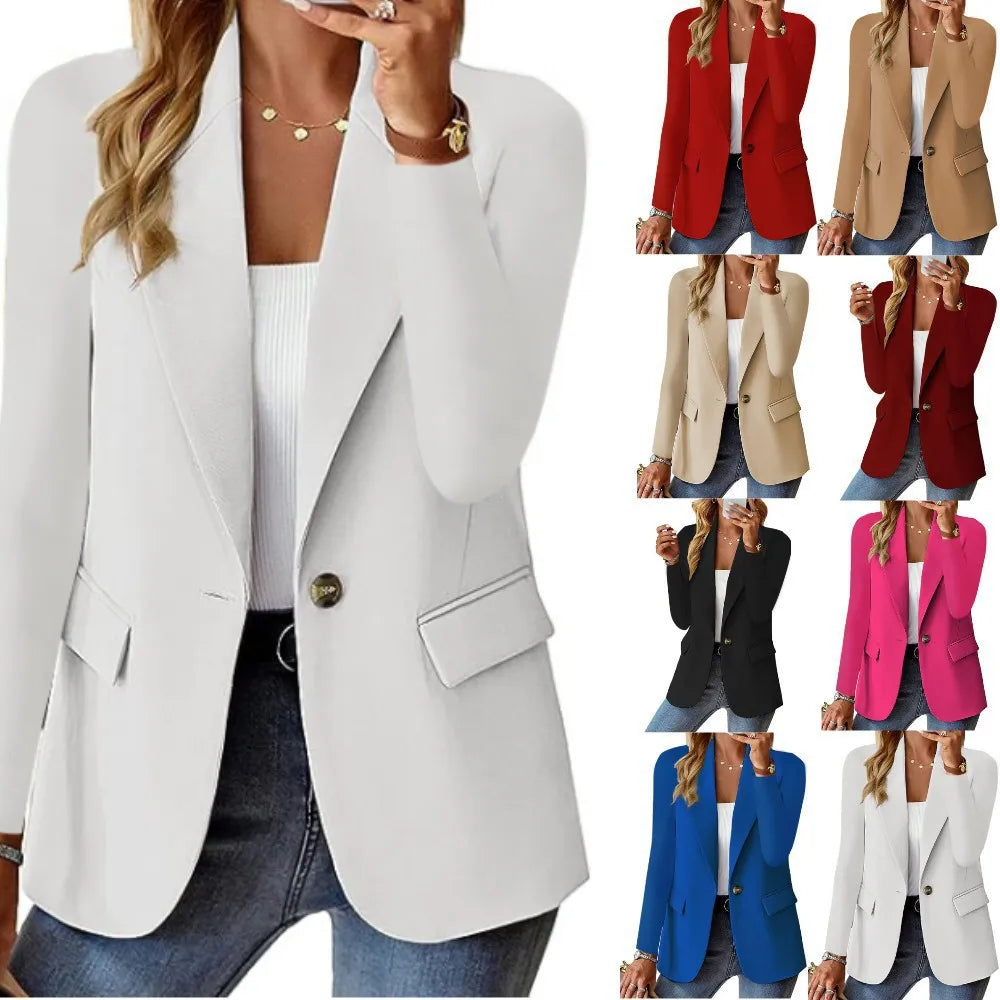 👔 Solid Button Suit Coat – Manteau Chic Décontracté Femme