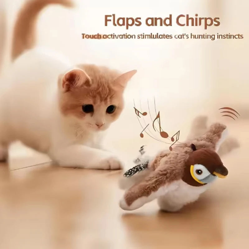Interactive Plush Bird Toy – Rechargeable, Chirping & Flapping, Touch-Activated for Cats & Dogs